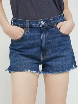 Zdjęcie produktu Abercrombie & Fitch szorty jeansowe damskie kolor granatowy gładkie high waist