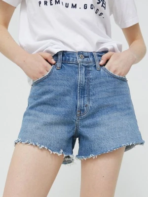 Zdjęcie produktu Abercrombie & Fitch szorty jeansowe damskie kolor granatowy gładkie high waist