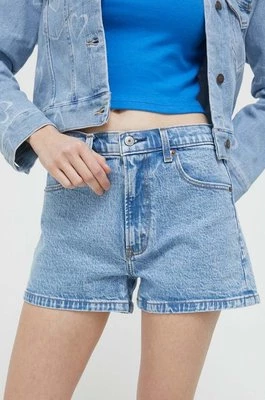 Abercrombie & Fitch szorty jeansowe damskie kolor niebieski gładkie high waist