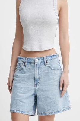 Abercrombie & Fitch szorty jeansowe damskie kolor niebieski gładkie high waist