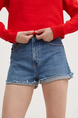 Abercrombie & Fitch szorty jeansowe damskie kolor niebieski gładkie high waist