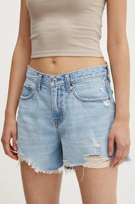 Abercrombie & Fitch szorty jeansowe damskie kolor niebieski gładkie high waist