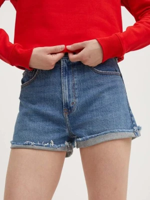 Abercrombie & Fitch szorty jeansowe damskie kolor niebieski gładkie high waist