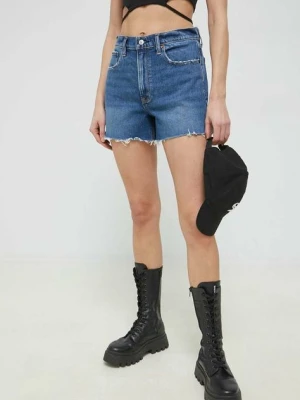 Abercrombie & Fitch szorty jeansowe damskie kolor niebieski gładkie high waist
