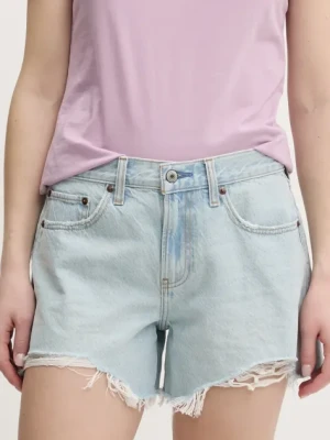 Abercrombie & Fitch szorty jeansowe damskie kolor niebieski gładkie high waist KI149-5089