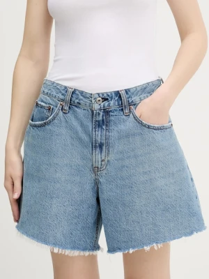 Abercrombie & Fitch szorty jeansowe damskie kolor niebieski gładkie high waist KI149-5146