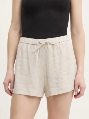 Abercrombie & Fitch szorty lniane damskie kolor beżowy gładkie high waist KI149-5190