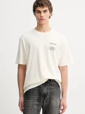 Abercrombie & Fitch t-shirt bawełniany męski kolor beżowy z nadrukiem KI123-5257-100