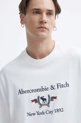 Abercrombie & Fitch t-shirt bawełniany męski kolor biały z aplikacją