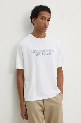 Abercrombie & Fitch t-shirt bawełniany męski kolor biały z aplikacją