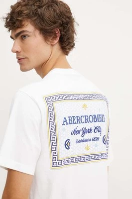 Abercrombie & Fitch t-shirt bawełniany męski kolor biały z nadrukiem