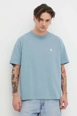 Abercrombie & Fitch t-shirt bawełniany męski kolor niebieski gładki