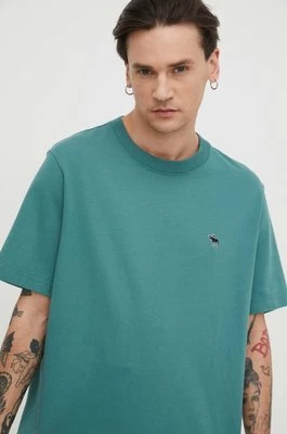 Abercrombie & Fitch t-shirt bawełniany męski kolor zielony gładki