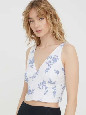 Abercrombie & Fitch top lniany kolor biały
