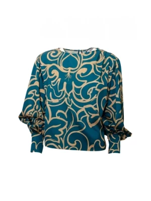 Abstrakcyjna Bluza z Poliestru w Kolorze Niebieskim i Beżowym Jijil