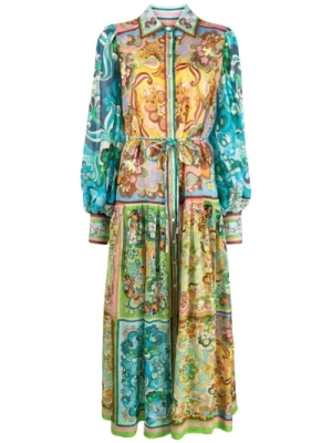 Abstrakcyjna Sukienka Midi w Stylu Koszuli Alemais