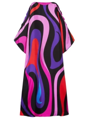 Abstrakcyjny Wzór Jedwabna Sukienka Maxi Emilio Pucci