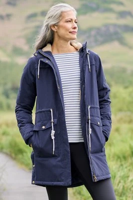 Acorn Długa Wodoodporna Kurtka Damska Ocieplana Borg - Navy Mountain Warehouse