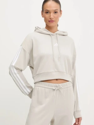 adidas bluza 3-Stripes damska kolor beżowy z kapturem z aplikacją JX7634