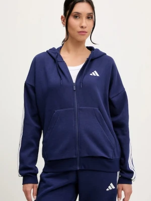 adidas bluza 3-Stripes damska kolor niebieski z kapturem z aplikacją JY3083