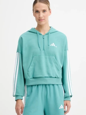 adidas bluza 3-Stripes damska kolor zielony z kapturem wzorzysta JX7677