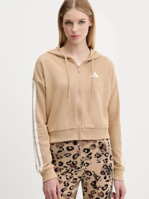 adidas bluza 3-Stripes damska kolor zielony z kapturem z aplikacją JY3133