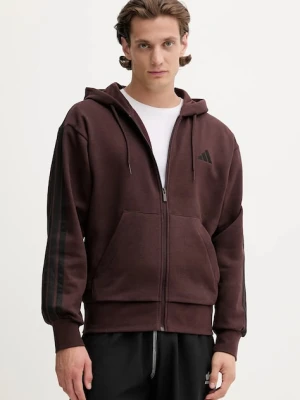 adidas bluza 3S męska kolor brązowy z kapturem gładka JX0697
