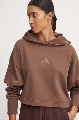 adidas bluza All SZN damska kolor brązowy z kapturem gładka JI9105