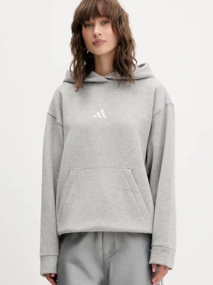 adidas bluza All Szn Holiday damska kolor szary z kapturem z nadrukiem JV5757
