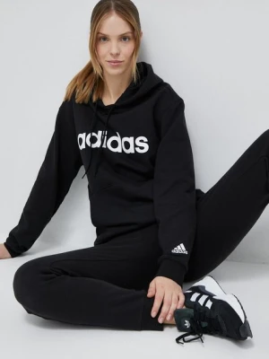 adidas bluza bawełniana damska kolor czarny z kapturem wzorzysta