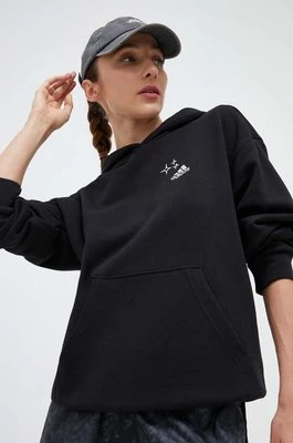 adidas bluza bawełniana damska kolor czarny z kapturem z aplikacją