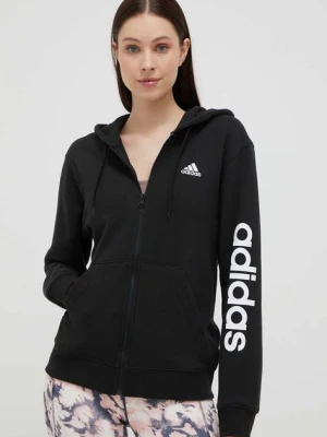 adidas bluza bawełniana damska kolor czarny z kapturem z nadrukiem