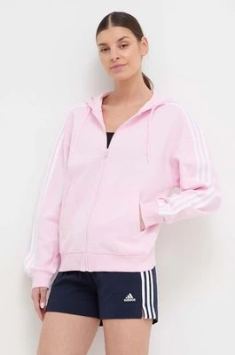 adidas bluza bawełniana damska kolor różowy z kapturem wzorzysta IR6132