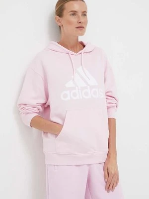 adidas bluza bawełniana damska kolor różowy z kapturem z nadrukiem