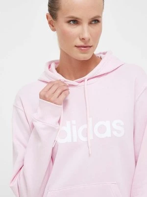 adidas bluza bawełniana damska kolor różowy z kapturem z nadrukiem IL3343