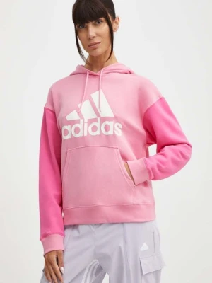 adidas bluza bawełniana damska kolor różowy z kapturem z nadrukiem IR5450