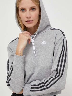 adidas bluza bawełniana damska kolor szary z kapturem z nadrukiem IN9931