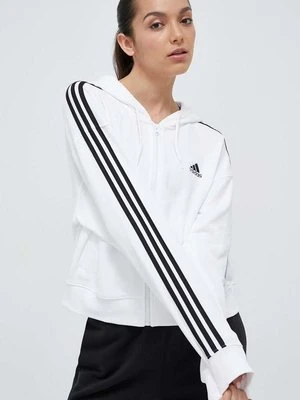 adidas bluza bawełniana Essentials damska kolor biały z kapturem z aplikacją IK8387