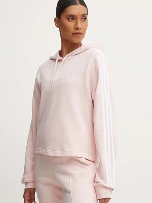 adidas bluza bawełniana Essentials damska kolor różowy z kapturem z aplikacją IY4214