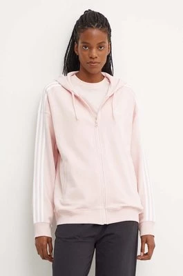 adidas bluza bawełniana Essentials damska kolor różowy z kapturem z aplikacją IY7543