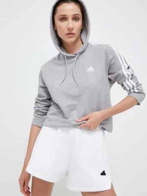 adidas bluza bawełniana Essentials damska kolor szary z kapturem melanżowa IC9910