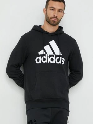 adidas bluza bawełniana Essentials męska kolor czarny z kapturem z nadrukiem IC9363