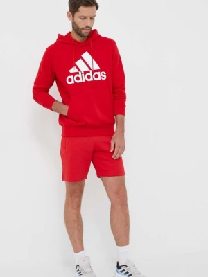 adidas bluza bawełniana Essentials męska kolor czerwony z kapturem wzorzysta IC9365