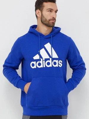 adidas bluza bawełniana Essentials męska kolor niebieski z kapturem z nadrukiem IC9366