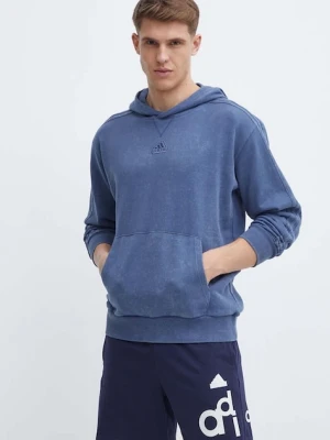 adidas bluza bawełniana męska kolor niebieski z kapturem gładka
