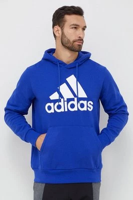 adidas bluza bawełniana Essentials męska kolor niebieski z kapturem z nadrukiem IC9366