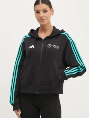 adidas bluza bawełniana x Mercedes damska kolor czarny z kapturem z nadrukiem JV5436