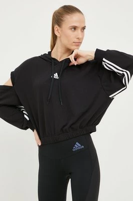 adidas bluza damska kolor czarny z kapturem gładka