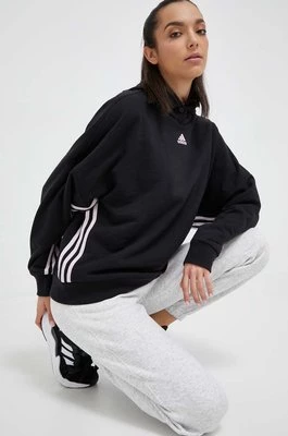 adidas bluza damska kolor czarny z kapturem z aplikacją