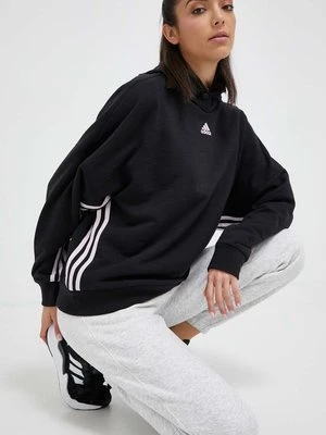 adidas bluza damska kolor czarny z kapturem z aplikacją